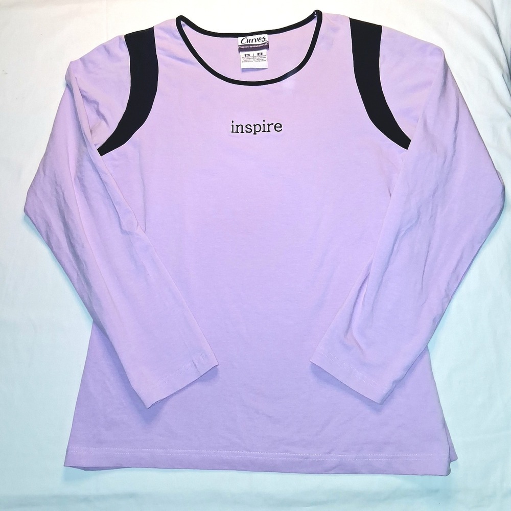 Curves Inspire Long Sleeve Top Athletic Activewear Lavender Black Women‎ M